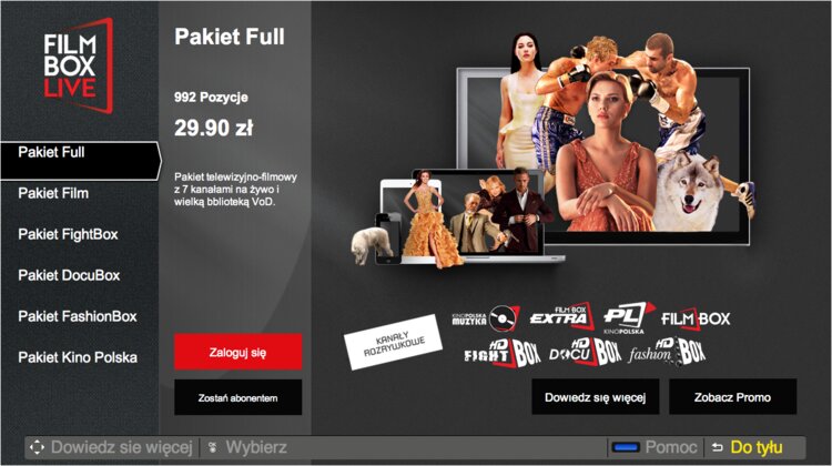 Filmbox Live - nowa aplikacja z kolekcją filmów VOD oraz kanałami live na Samsung Smart TV nowe produkty, usługi, kultura, sztuka, rozrywka - Filmbox Live to unikalna aplikacja, która pozwala oglądać na żywo filmowe i tematyczne kanały telewizyjne, a także korzystać z bogatej biblioteki VOD oferującej m.in. polskie i zagraniczne filmy, programy dokumentalne oraz nagrania pojedynków zawodników najpopularniejszych na świecie sportów walki. Aplikacja zwiera blisko 1000 tytułów oraz 7 kanałów TV: Filmbox, Filmbox Extra, Kino Polska, Kino Polska Muzyka, Fightbox, Docubox, Fashionbox dostępnych