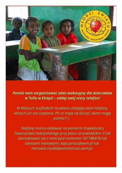Szkolni wolontariusze pomagają misjonarzom BIZNES, Edukacja - Zbierają zepsute telefony, by umożliwić etiopskim dzieciom wyjazd na obóz wakacyjny. W ten sposób wolontariusze z Zespołu Szkół Społecznych STO przy Fabrycznej w Białymstoku wspomagają akcję Salezjańskiego Wolontariatu Misyjnego „Młodzi Światu”.