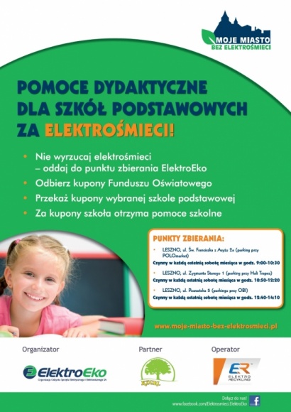 Komunalny Związek Gmin Regionu Leszczyńskiego w programie „Moje miasto bez ele BIZNES, Edukacja - Leszno oraz 17 gmin Regionu Leszczyńskiego zostało objętych ogólnopolskim programem edukacyjnym „Moje miasto bez elektrośmieci”.