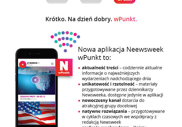 Netia partnerem aplikacji Newsweek wPunkt nowe produkty, usługi, internet - Newsweek wPunkt to pierwsza bezpłatna aplikacja przygotowywana przez tygodnik opinii w Polsce. Aplikacja ma dostarczać m.in. aktualne informacje o najważniejszych wydarzeniach dnia, treści redakcyjne oraz lekkie treści lifestylowe. Partnerem Newsweek wPunkt została Netia – jeden z największych operatorów telekomunikacyjnych w Polsce.