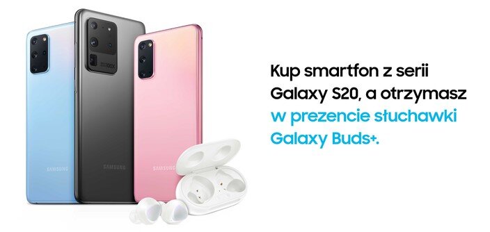 Kup smartfon z serii Galaxy S20 i odbierz słuchawki Galaxy Buds+ w prezencie nowe produkty, usługi, technologie - Bezprzewodowe słuchawki Galaxy Buds+ - taki bonus można otrzymać przy zakupie jednego z najnowszych modeli Galaxy S20 Galaxy S20+ lub Galaxy S20 Ultra. Promocja czeka na tych, którzy planują zakup nowego flagowca Samsung pomiędzy 27 kwietnia a 17 maja 2020 r.